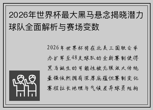 2026年世界杯最大黑马悬念揭晓潜力球队全面解析与赛场变数 2026年世界杯最大黑马悬念揭晓潜力球队全面解析与赛场变数